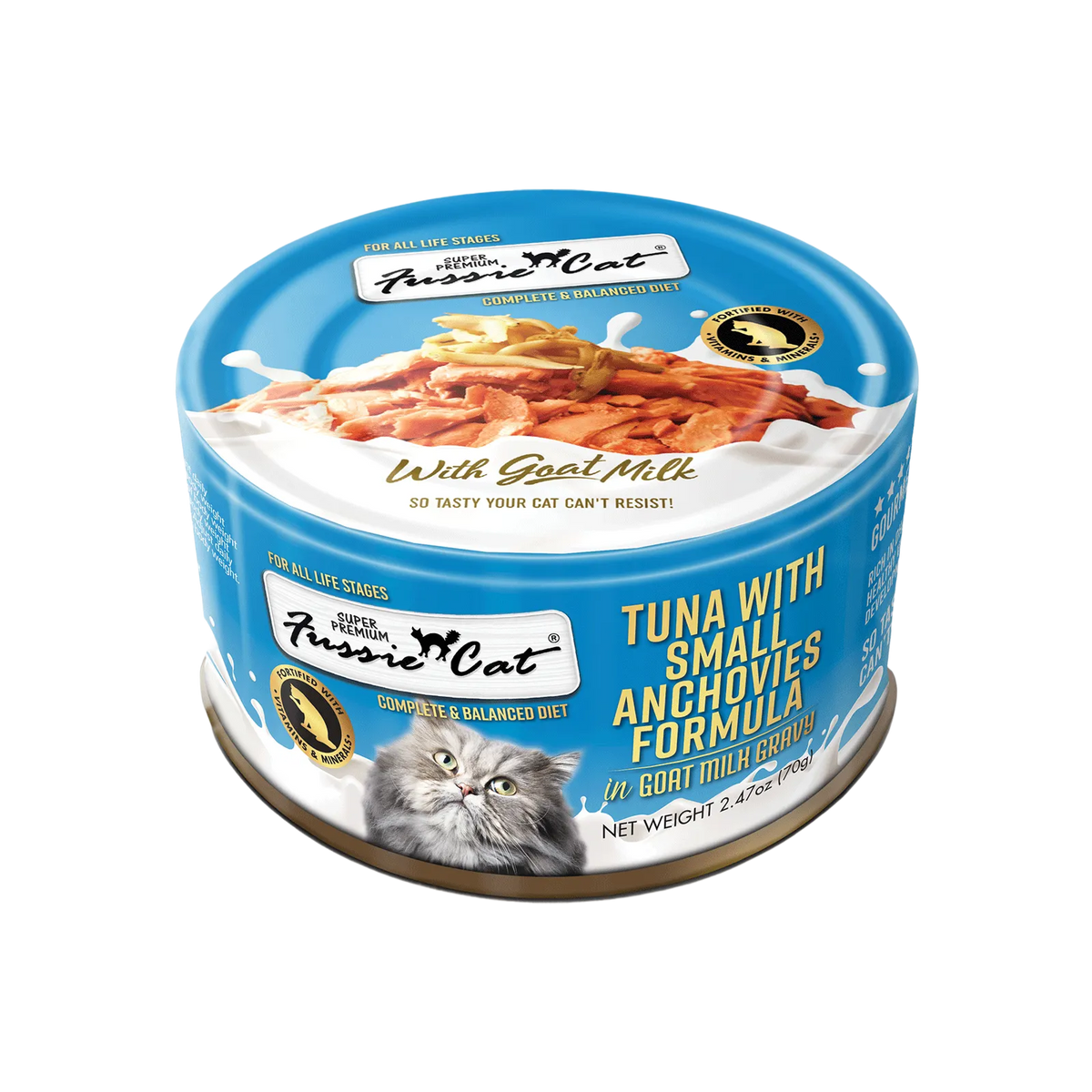 Fussie Cat Conserves pour Chats Thon & Petits Anchois au Lait de Chèvre