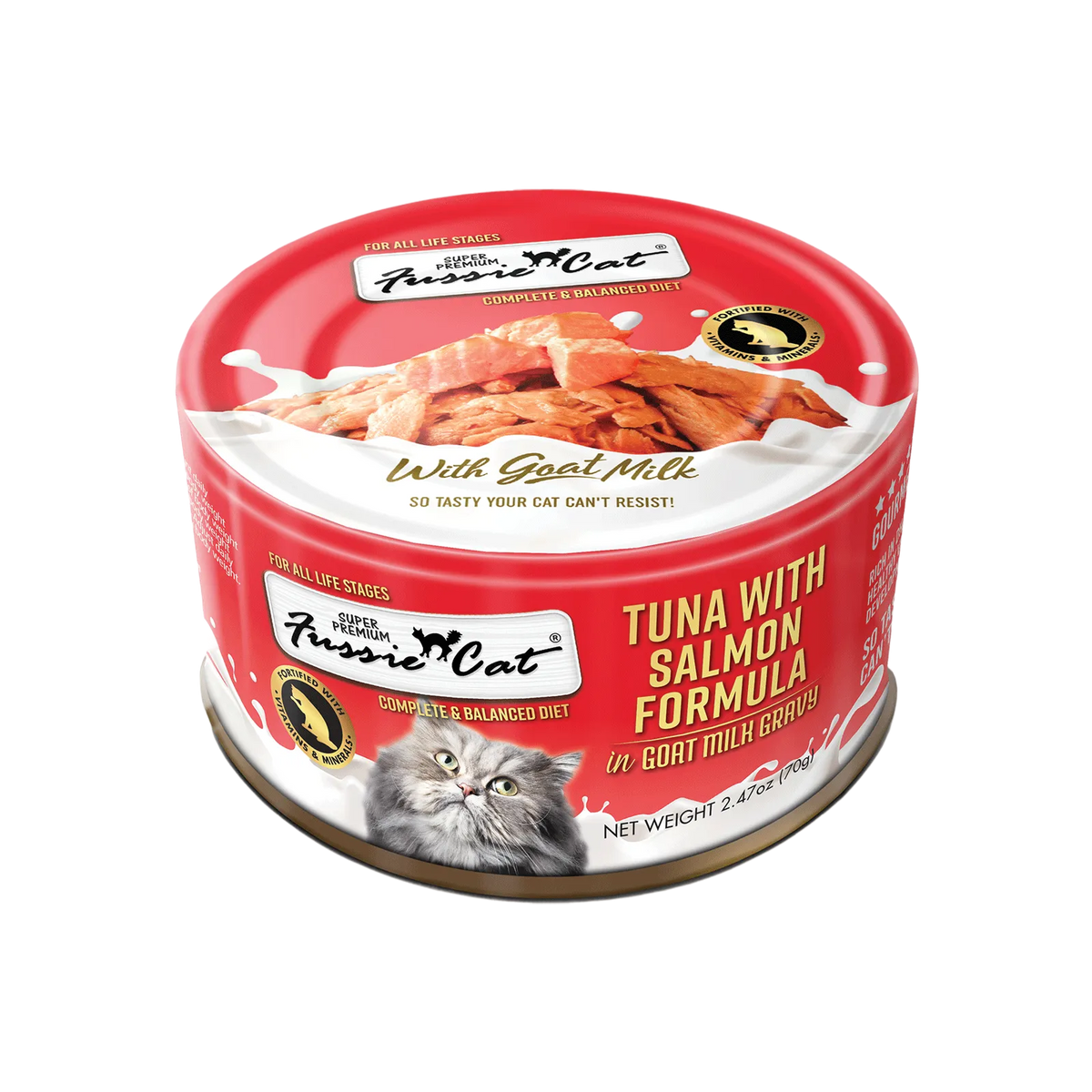 Fussie Cat Conserves pour Chats Thon & Saumon au Lait de Chèvre