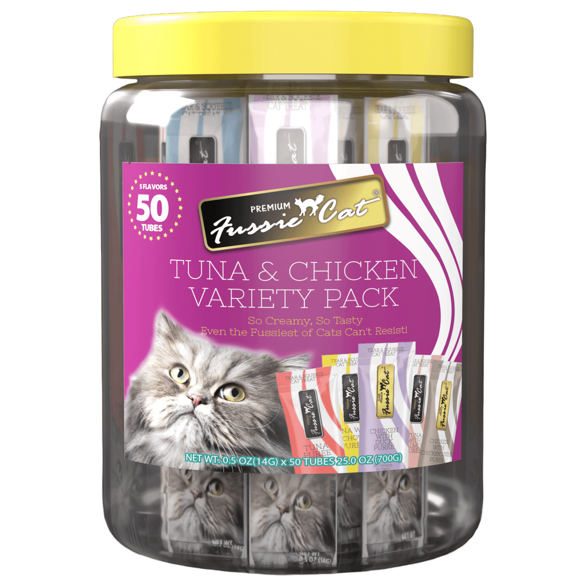 Fussie Cat Purée de Thon & Poulet Emballage Varié 5 Saveurs pour chat