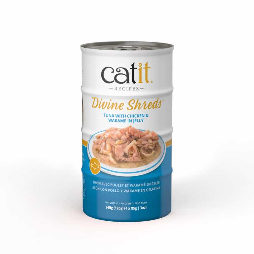 Garnitures Catit Divine Shreds en gelée, Thon avec poulet et wakamé, paquet de 4 pour chat