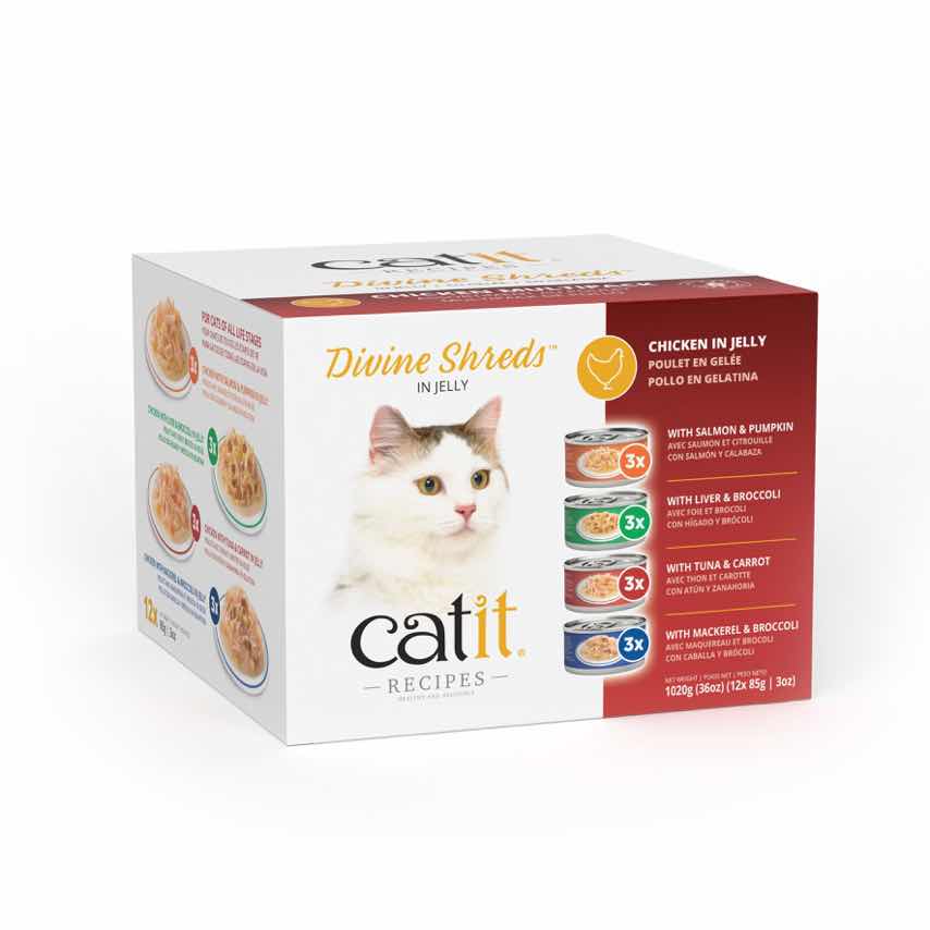 Garnitures Catit Divine Shreds en gelée, Assortiment au poulet, paquet de 12 pour chat