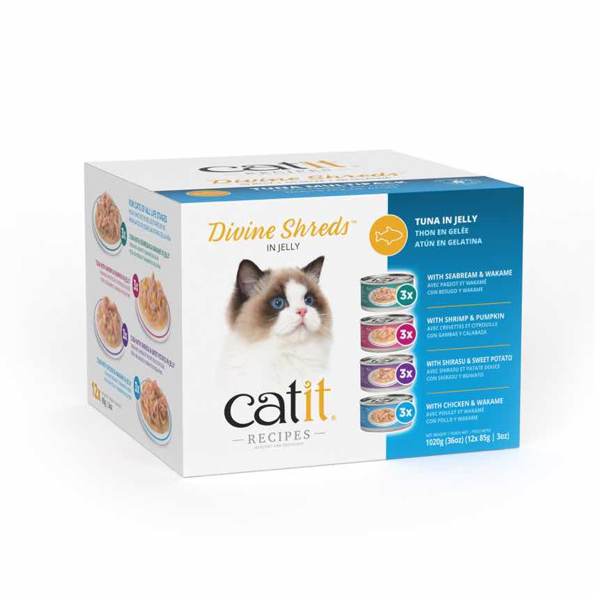 Garnitures Catit Divine Shreds en gelée, Assortiment au thon, paquet de 12 pour chat