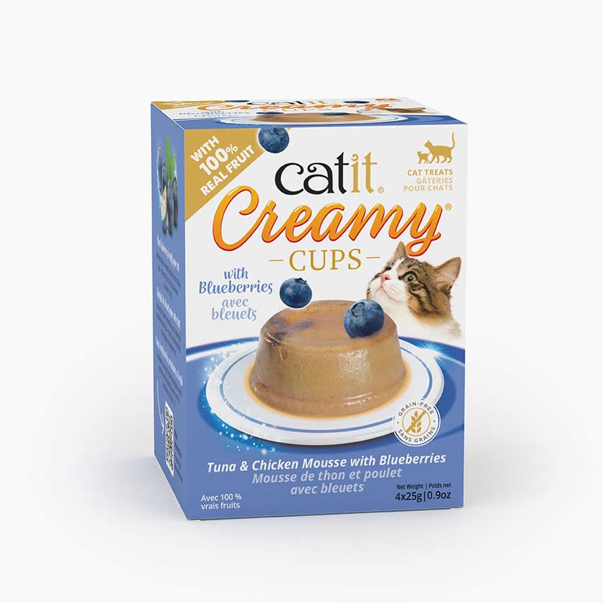 Gâteries Catit Creamy Cups, Mousse de thon et poulet avec bleuets pour chat