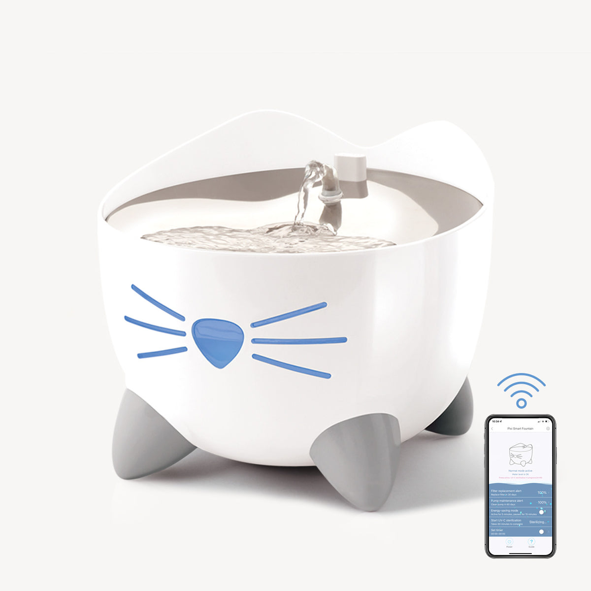 Abreuvoir intelligent Catit PIXI, blanc avec dessus en acier inoxydable pour chat