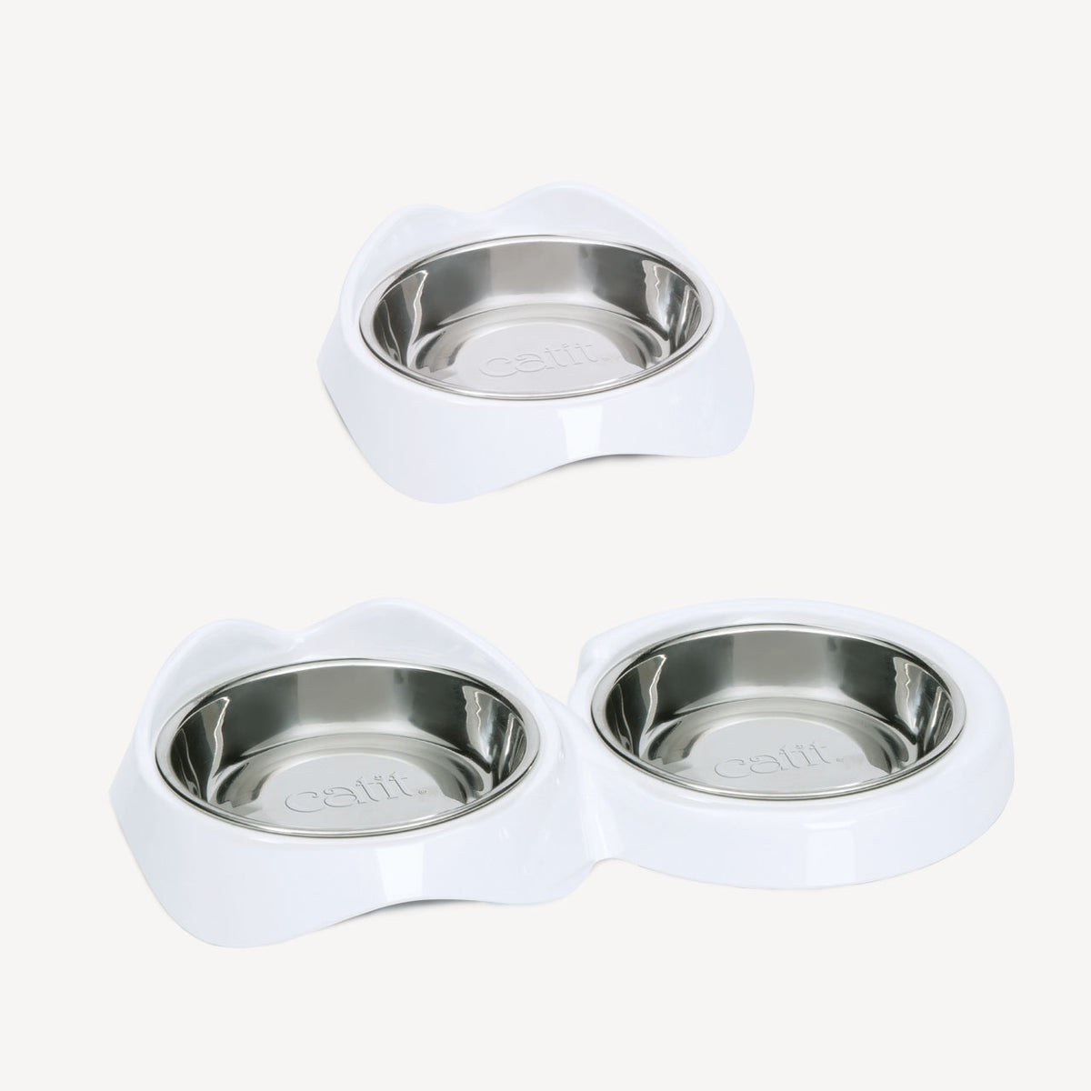 Bol de nourrissage Catit PIXI, double, blanc pour chat