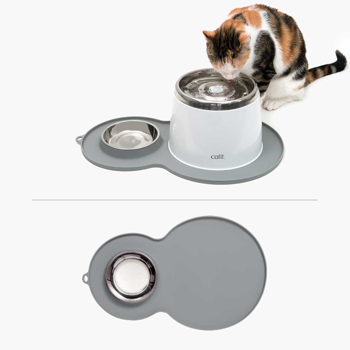 Napperon Catit en silicone avec bol en acier inoxydable, forme d’arachide pour chat