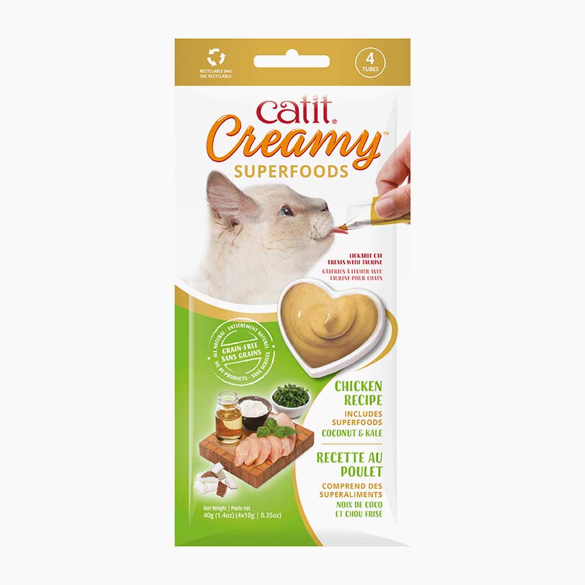 Gâteries Catit Creamy avec superaliments, Poulet, noix de coco et chou frisé, paquet de 4 pour chat