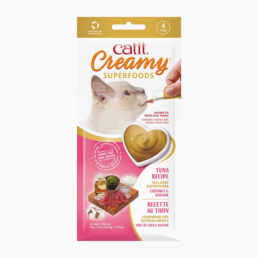 Gâteries Catit Creamy avec superaliments, Thon, noix de coco et wakamé, paquet de 4 pour chat