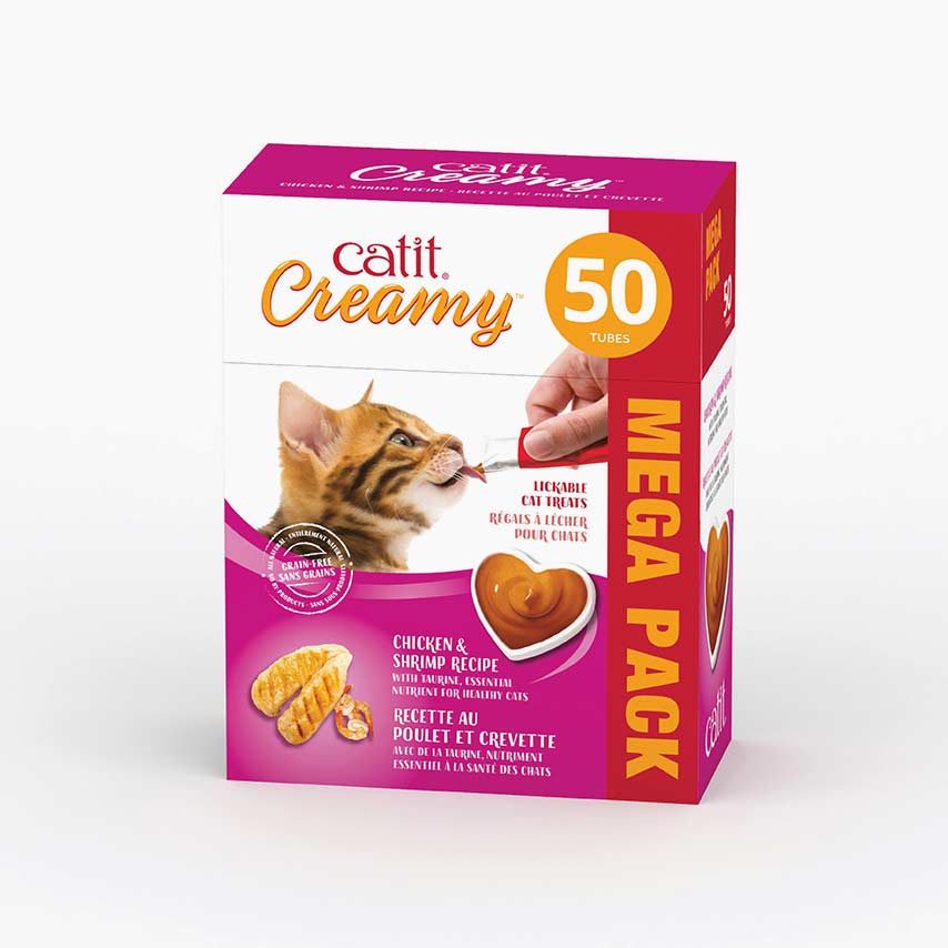 Gâteries crémeuses Catit Creamy à lécher, Poulet et crevette pour chat