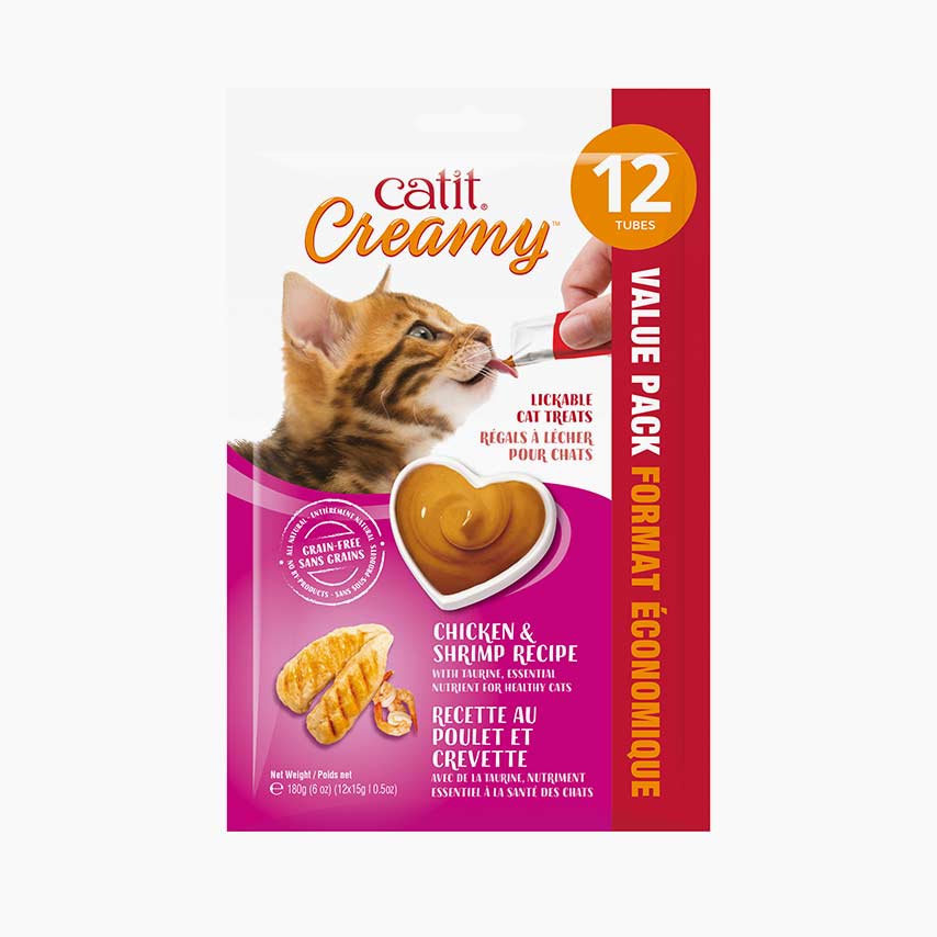 Gâteries crémeuses Catit Creamy à lécher, Poulet et crevette pour chat