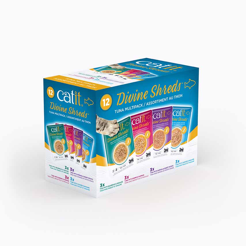 Garnitures Catit Divine Shreds, Assortiment au thon, paquet de 12 pour chat