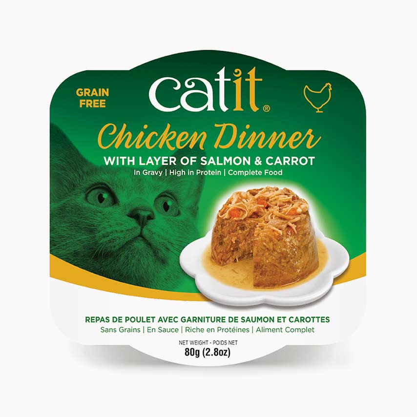 Repas de poulet Catit avec saumon et carottes pour chat