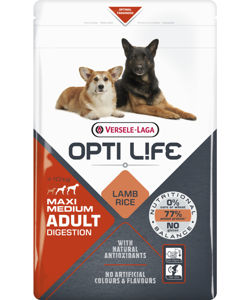 Optilife chien adulte digestion medium & maxi agneau