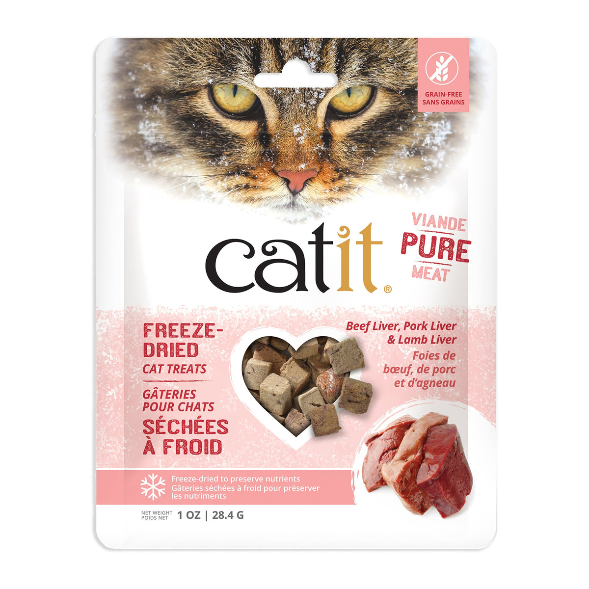 Gâteries Catit avec cru séché à froid, Foies de bœuf, de porc et d’agneau pour chat