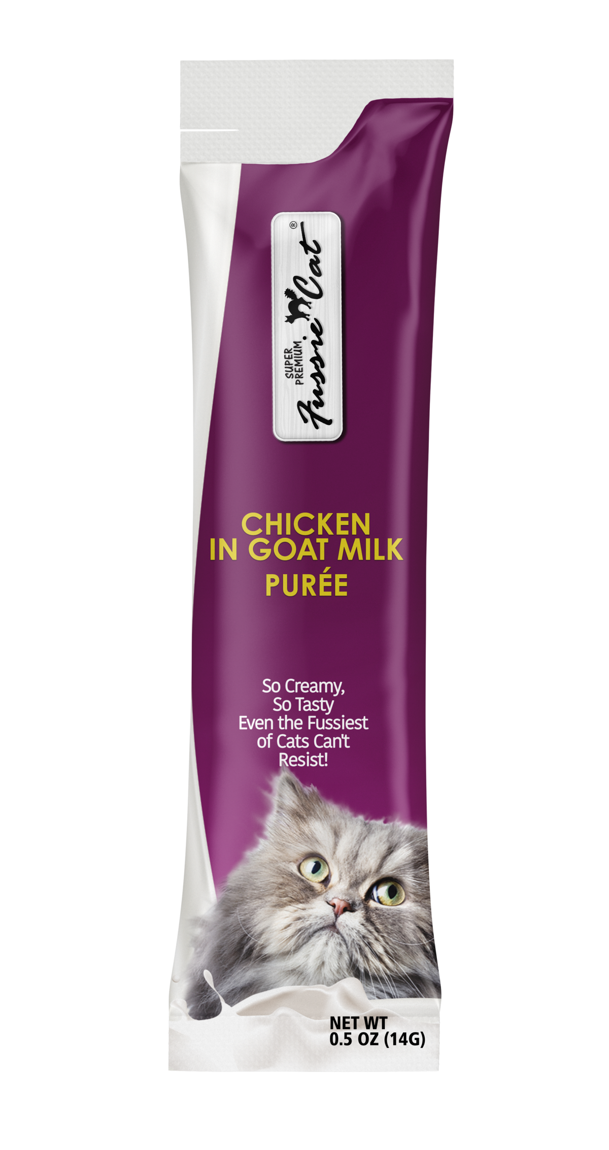 Fussie Cat Super Premium Poulet au Lait de Chèvre Purée 4 Tubes pour chat