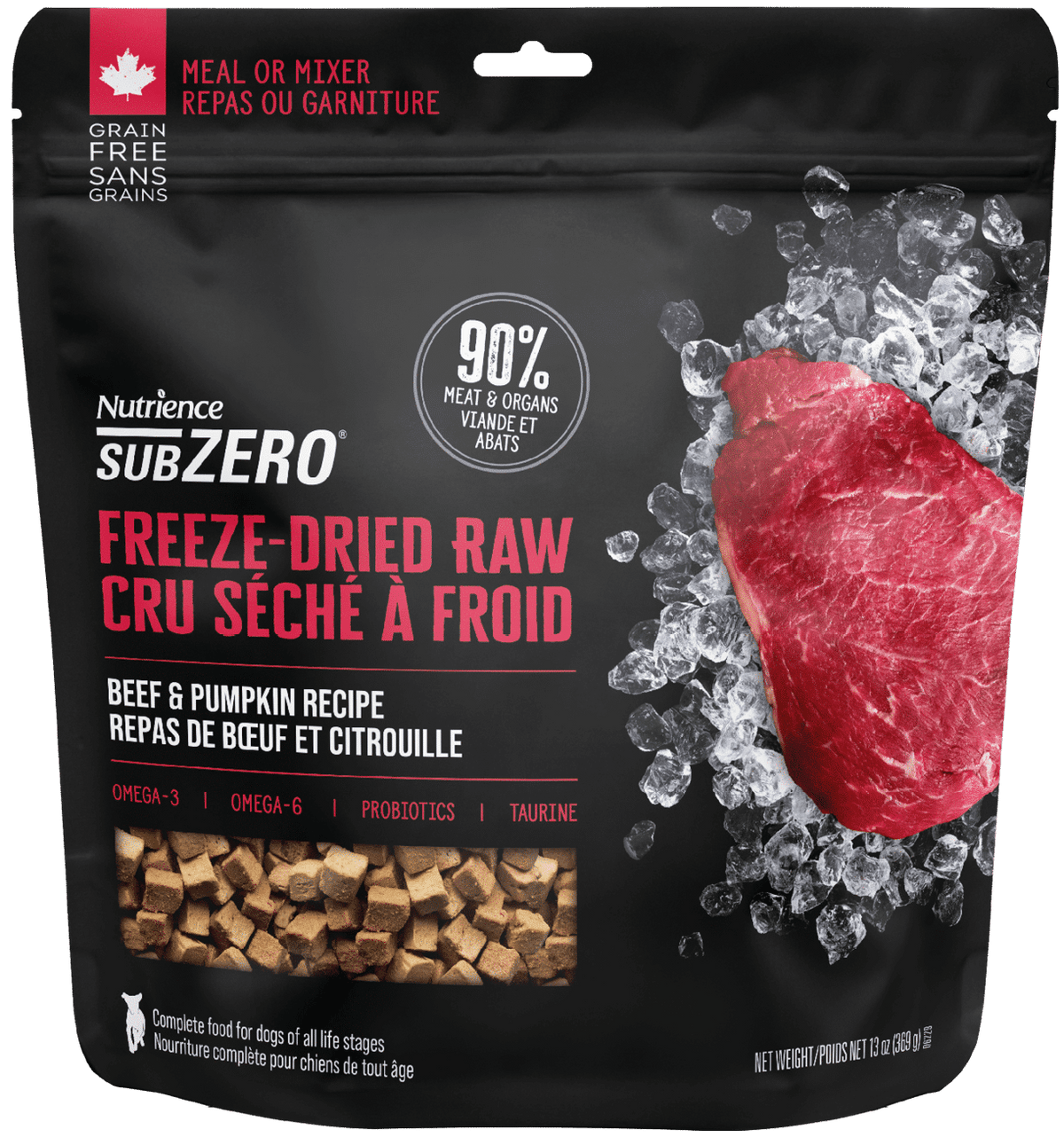 Nutrience SubZero Cru Séché à Froid Pour Chien, Repas de Bœuf et Citrouille