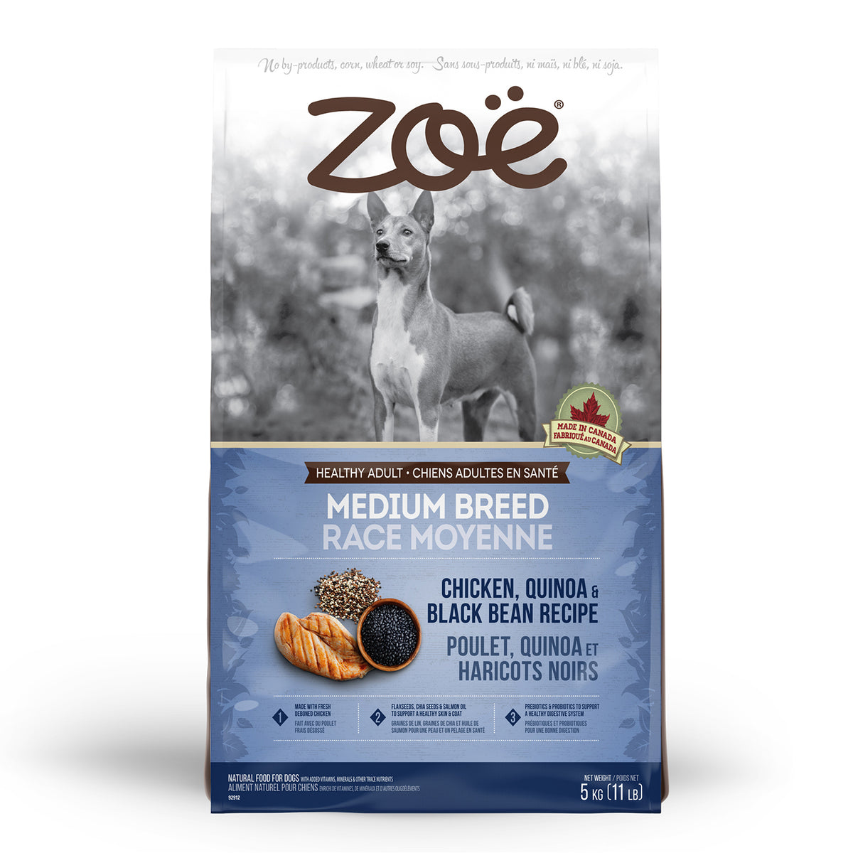 Zoë Nourriture pour Chiens de Race Moyenne, Poulet, Quinoa et Haricots Noirs