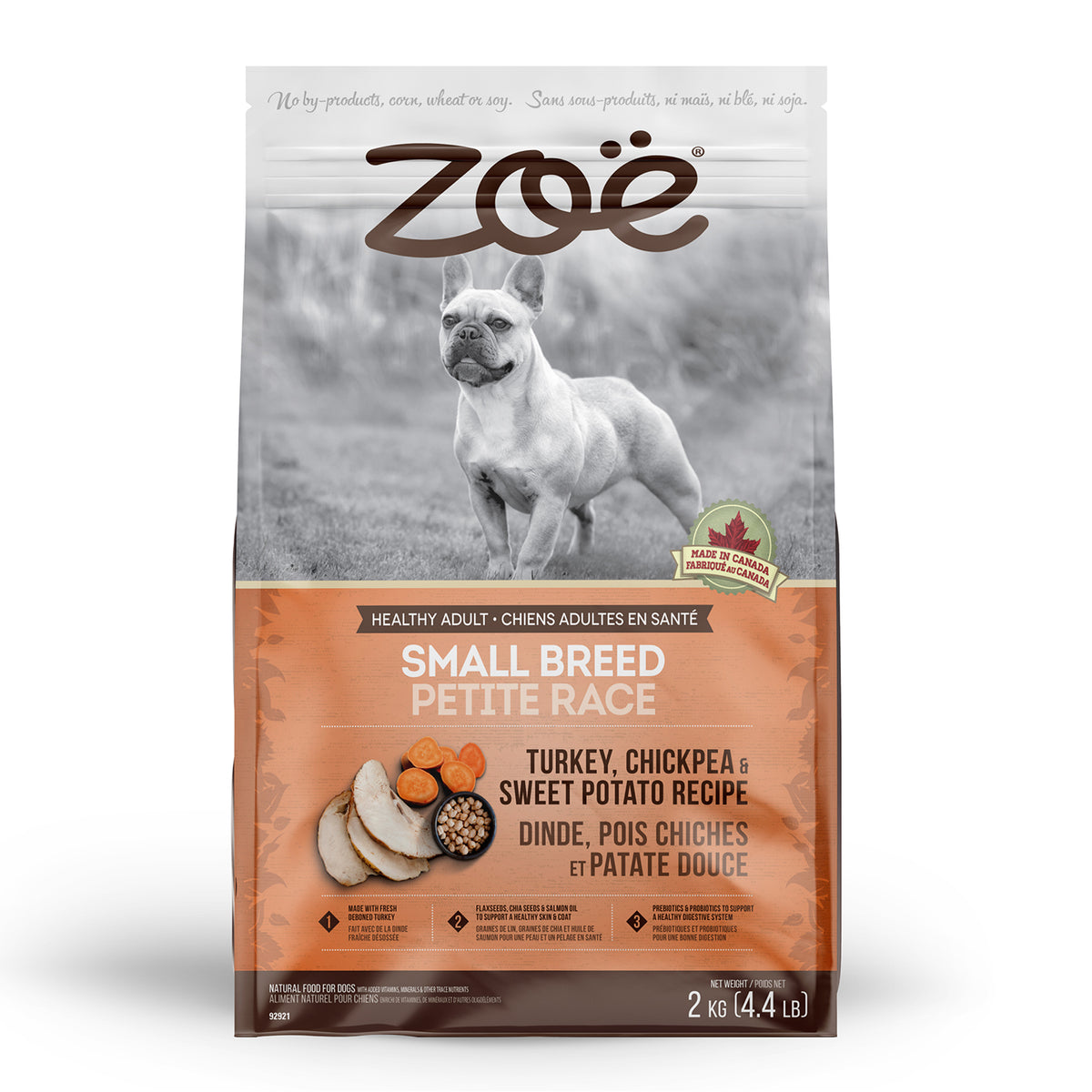 Zoë Nourriture pour Chiens de Petite Race, Dinde, Pois Chiches et Patate Douce