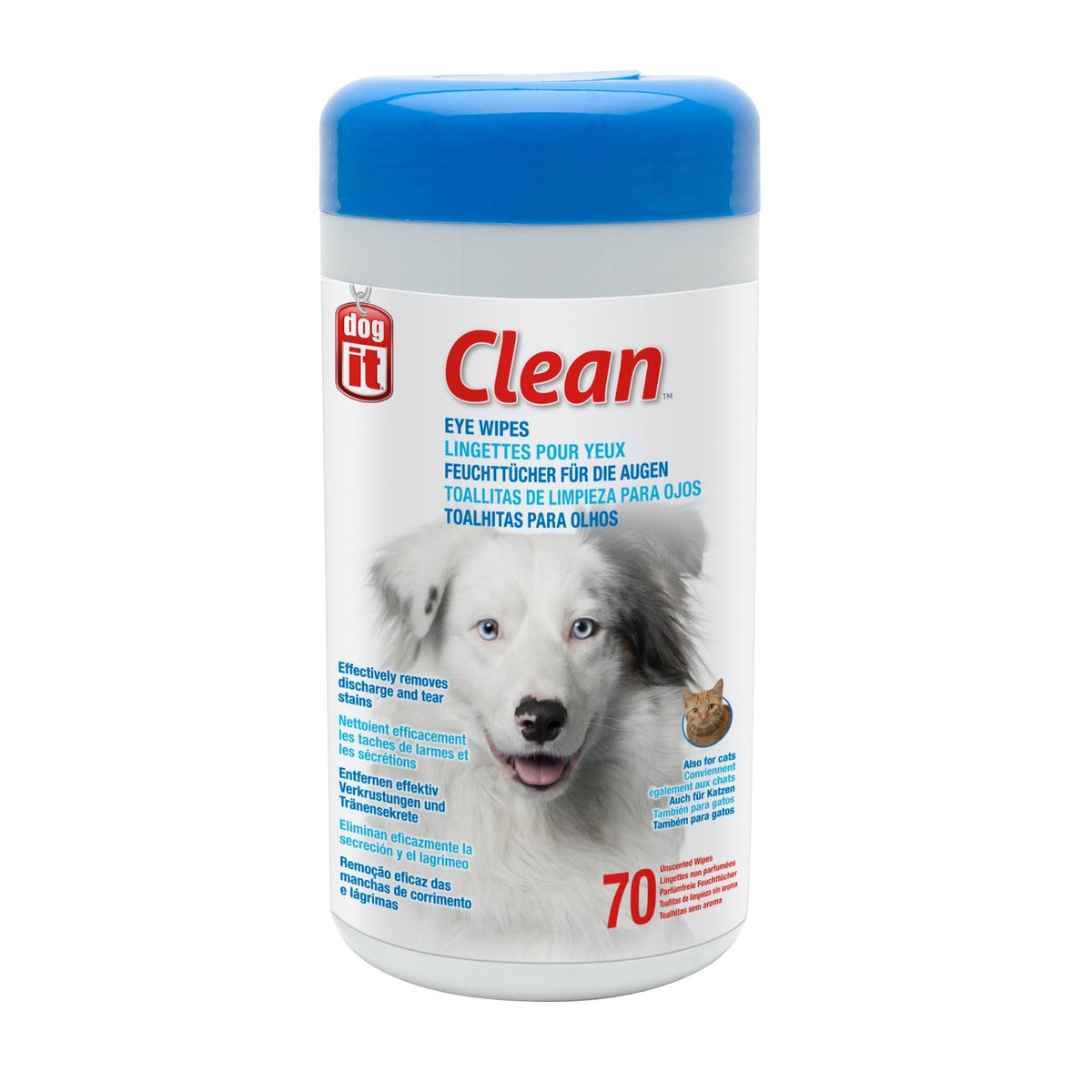 Lingettes Clean Dogit pour yeux, non parfumées, paquet de 70 pour chien