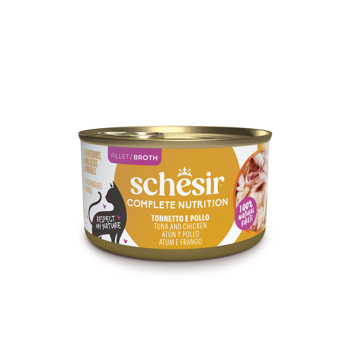 Schesir chat filets poulet, thon, riz, naturel