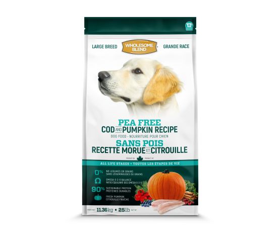 Trouw Nutrition Wholesome Blend Nourriture pour chien de grande race, Sans pois, Morue et citrouille