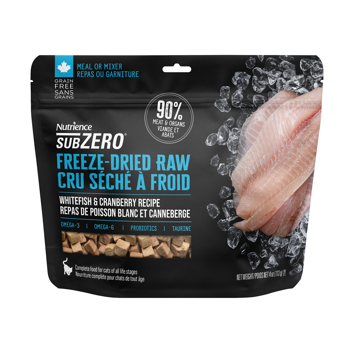 Nutrience SubZero Cru Séché à Froid Pour Chat, Repas de Poisson Blanc et Canneberge