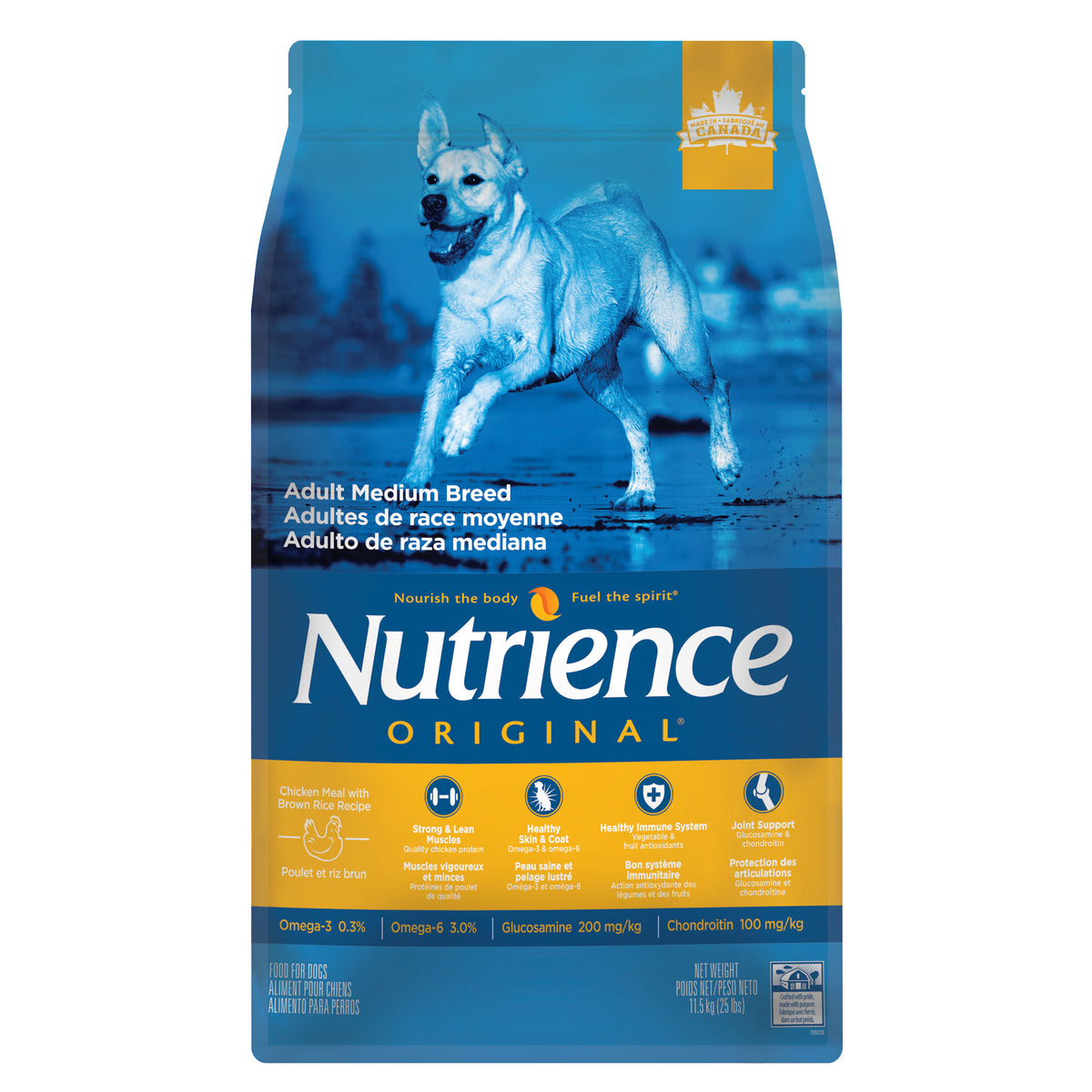 Nutrience Original, Chiens Adultes de Race Moyenne, Farine de Poulet avec Riz Brun