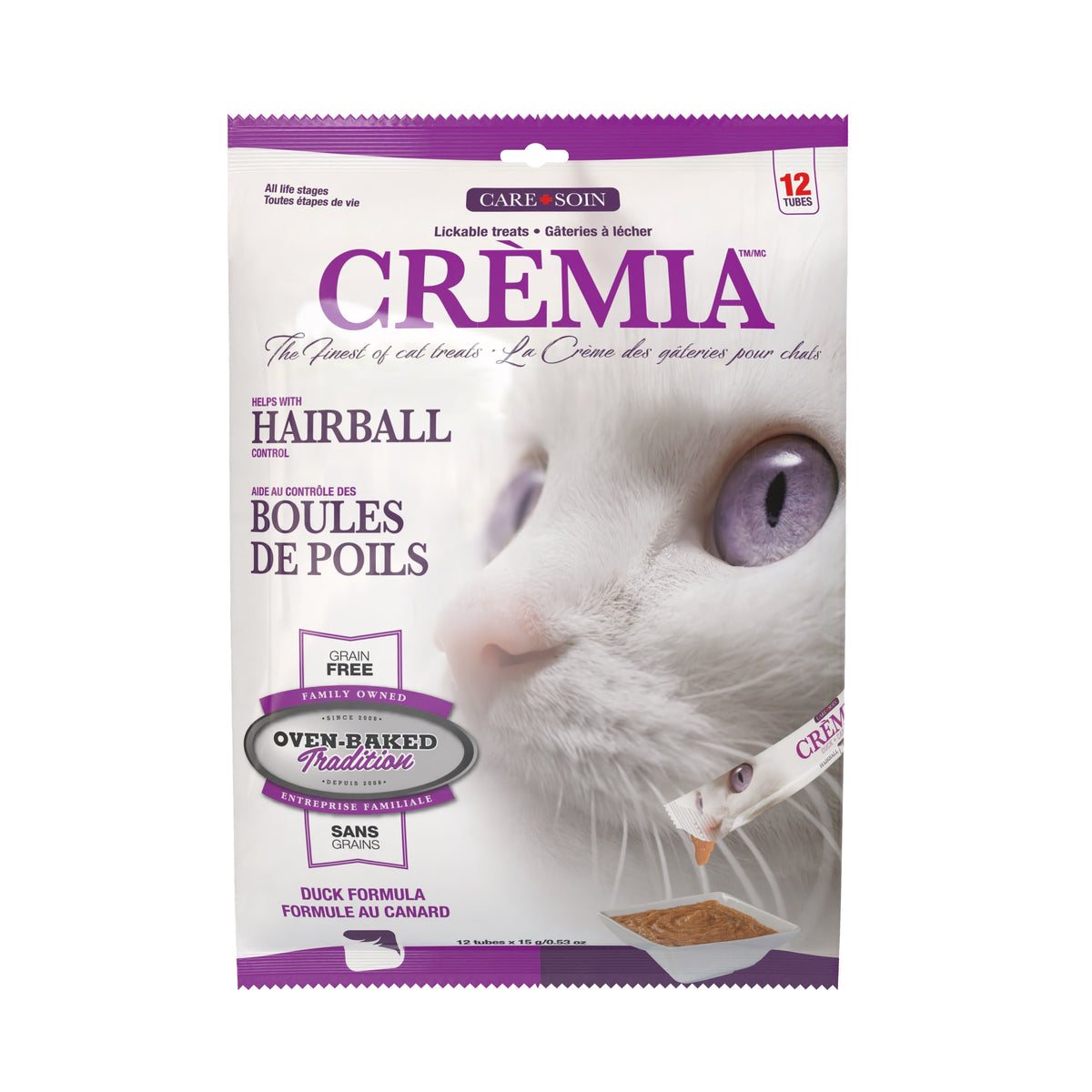 Obt Crèmia Gâteries à Lécher Pour Chat, Sans Grains, Boules De Poils - Canard Sachet De 12x15g