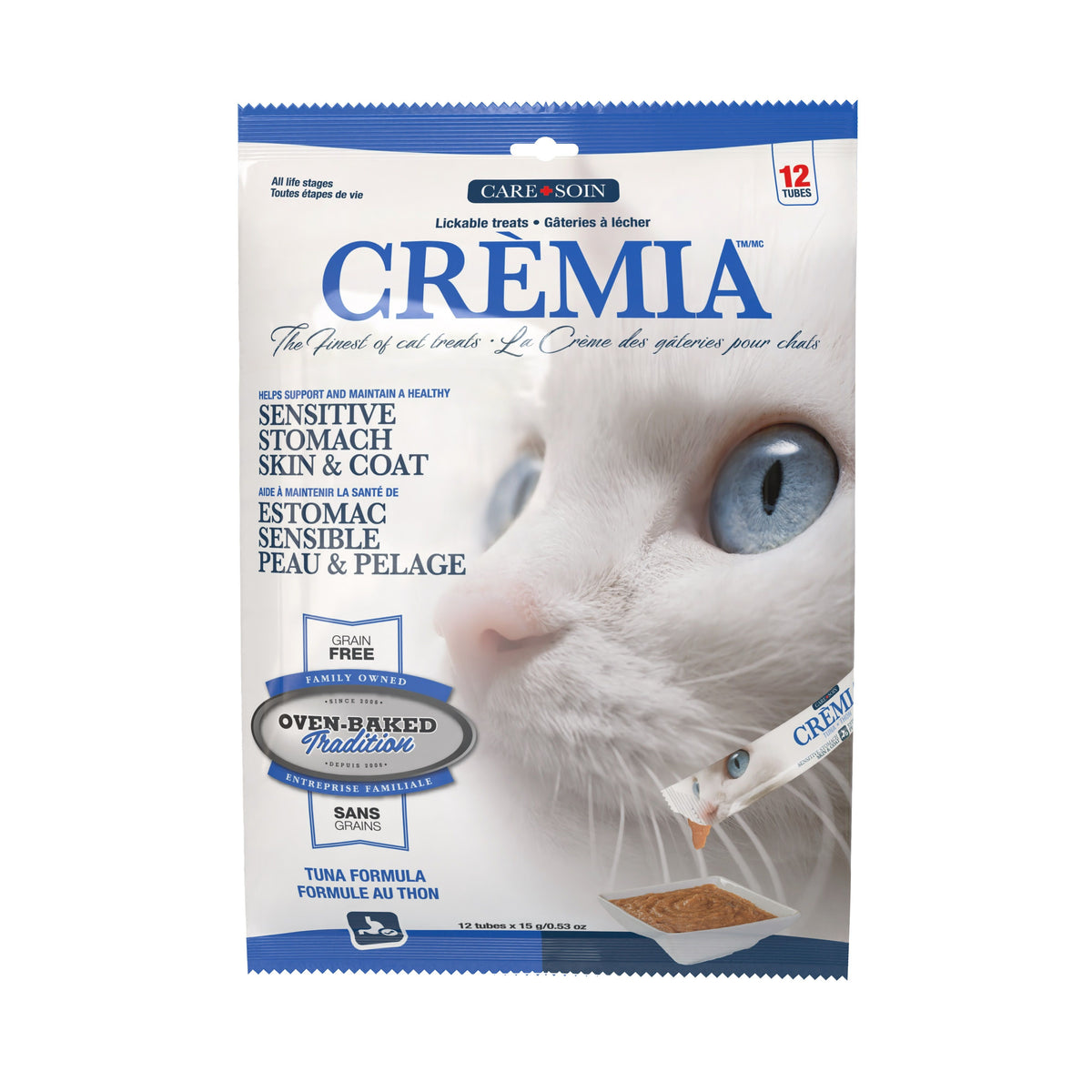 Obt Crèmia Gâteries à Lécher Pour Chat, Sans Grains, Peau Et Estomac - Thon Sachet De 12x15g