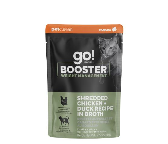 Go! Booster Pour Chat, Contrôle Du Poids Poulet Effiloché Et Canard Avec Sauce