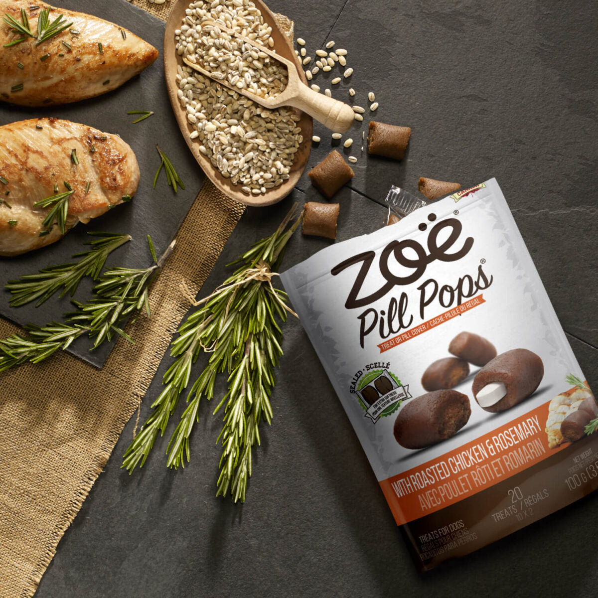 Zoë Gâteries Pill Pops Pour Chien, Poulet Rôti avec Romarin