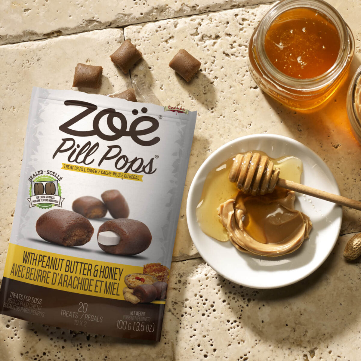 Zoë Gâteries Pill Pops Pour Chien, Beurre d'Arachide avec Miel