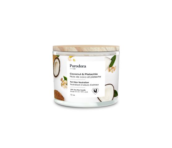 Purodora Lab Bougie De Soya, Neutralisant D'odeurs D'animaux, Noix De Coco Et Pistache 13oz