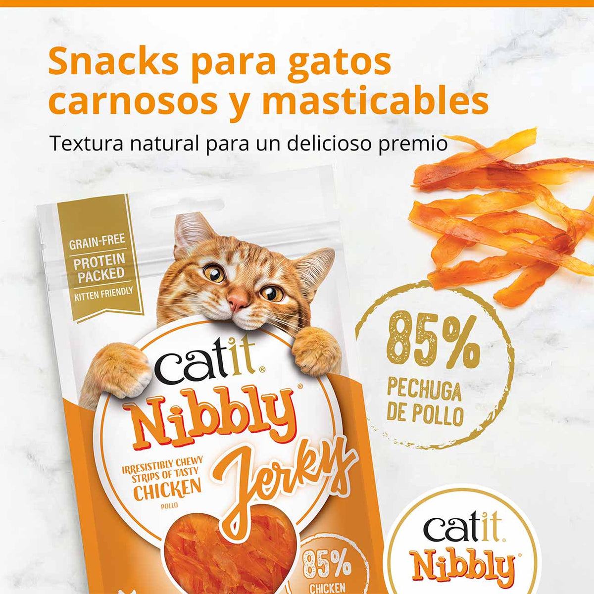 Gâteries Catit Nibbly Jerky, Charquis tendres, Poulet pour chat