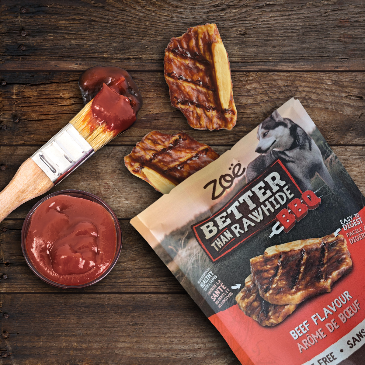 Zoë Gâteries Better Than Rawhide Pour Chien, Arôme BBQ de Bœuf