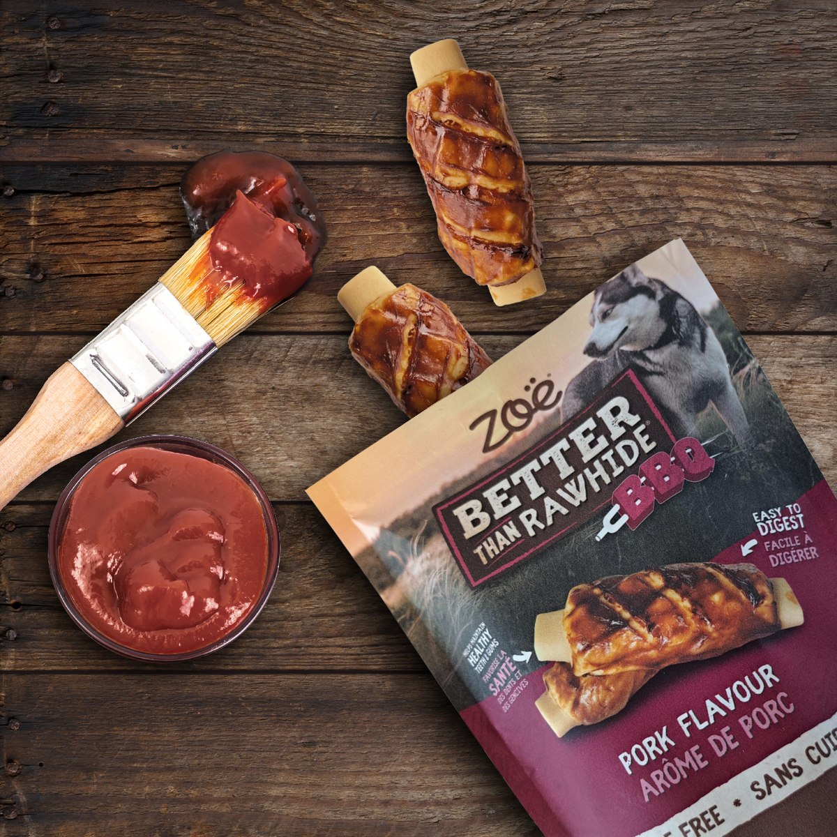 Zoë Gâteries Better Than Rawhide Pour Chien, Arôme BBQ de Porc
