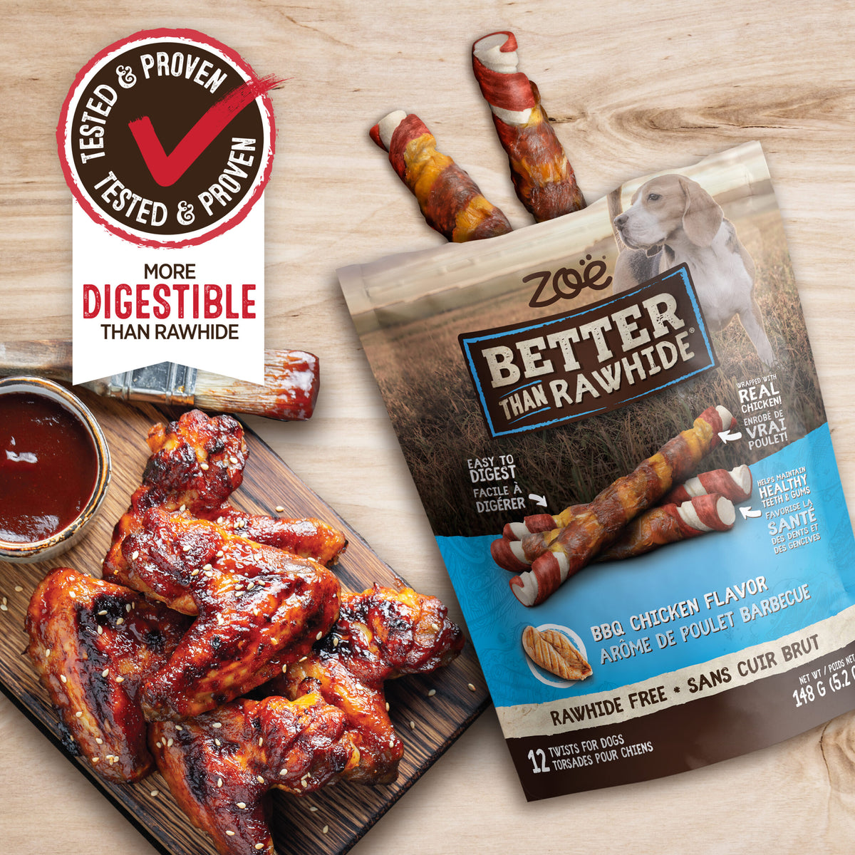 Zoë Gâteries Better Than Rawhide Pour Chien, Torsades, Arôme de Poulet Barbecue