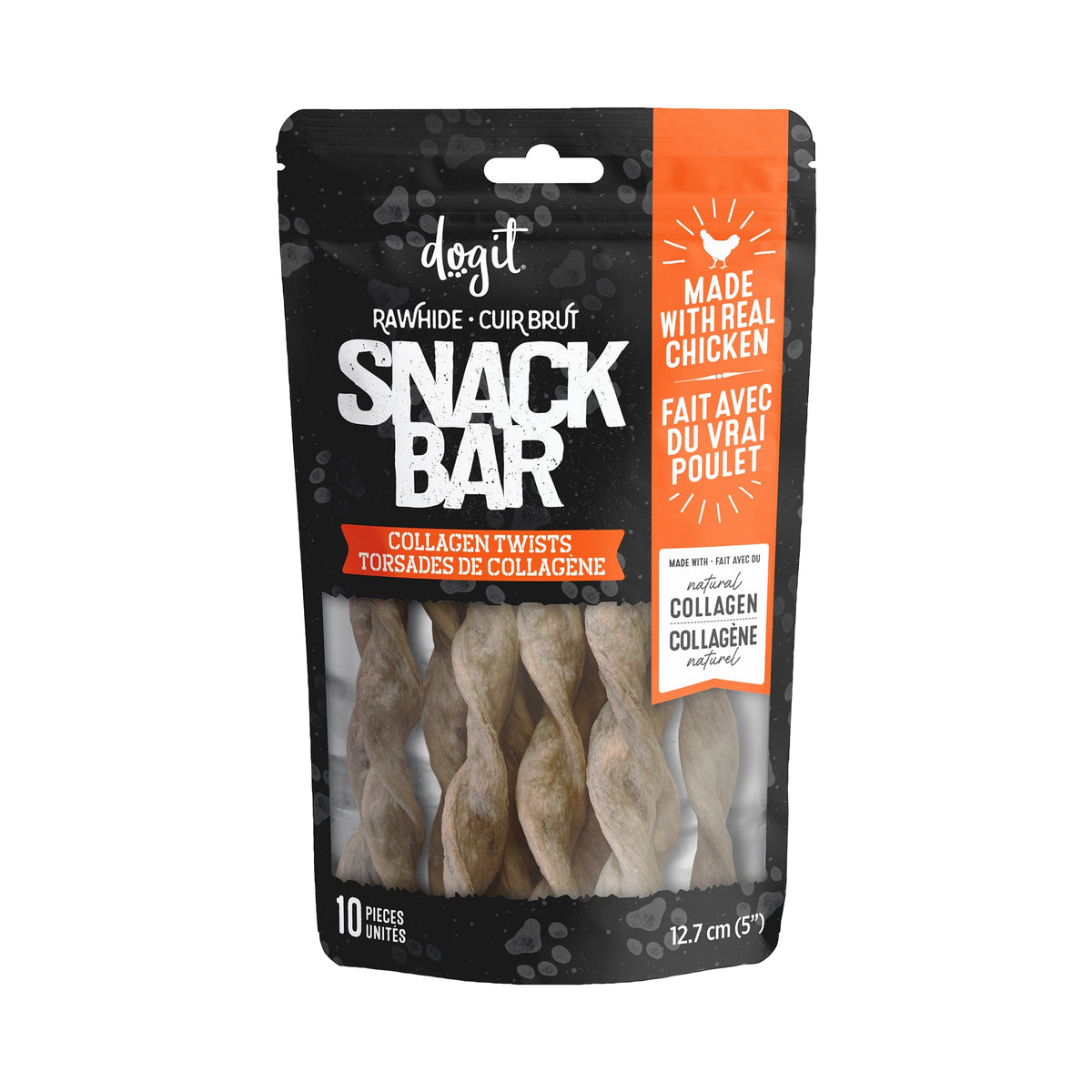 Gâteries Snack Bar Dogit, torsades de collagène au poulet, paquet de 10 pour chien