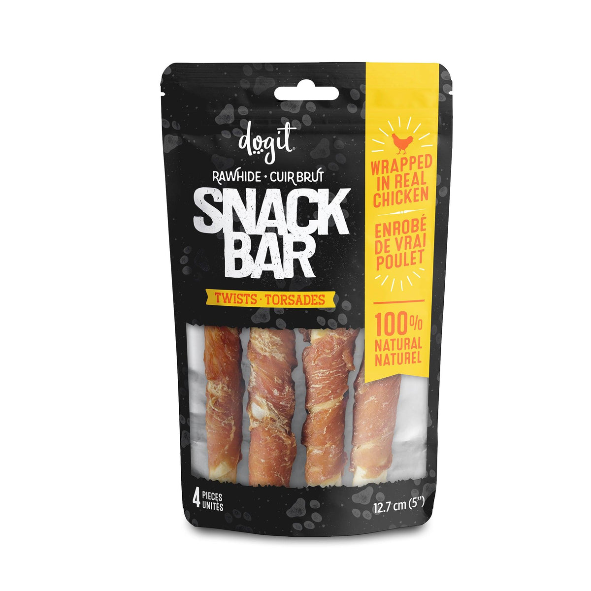 Gâteries Snack Bar Dogit, torsades de cuir brut et poulet pour chien