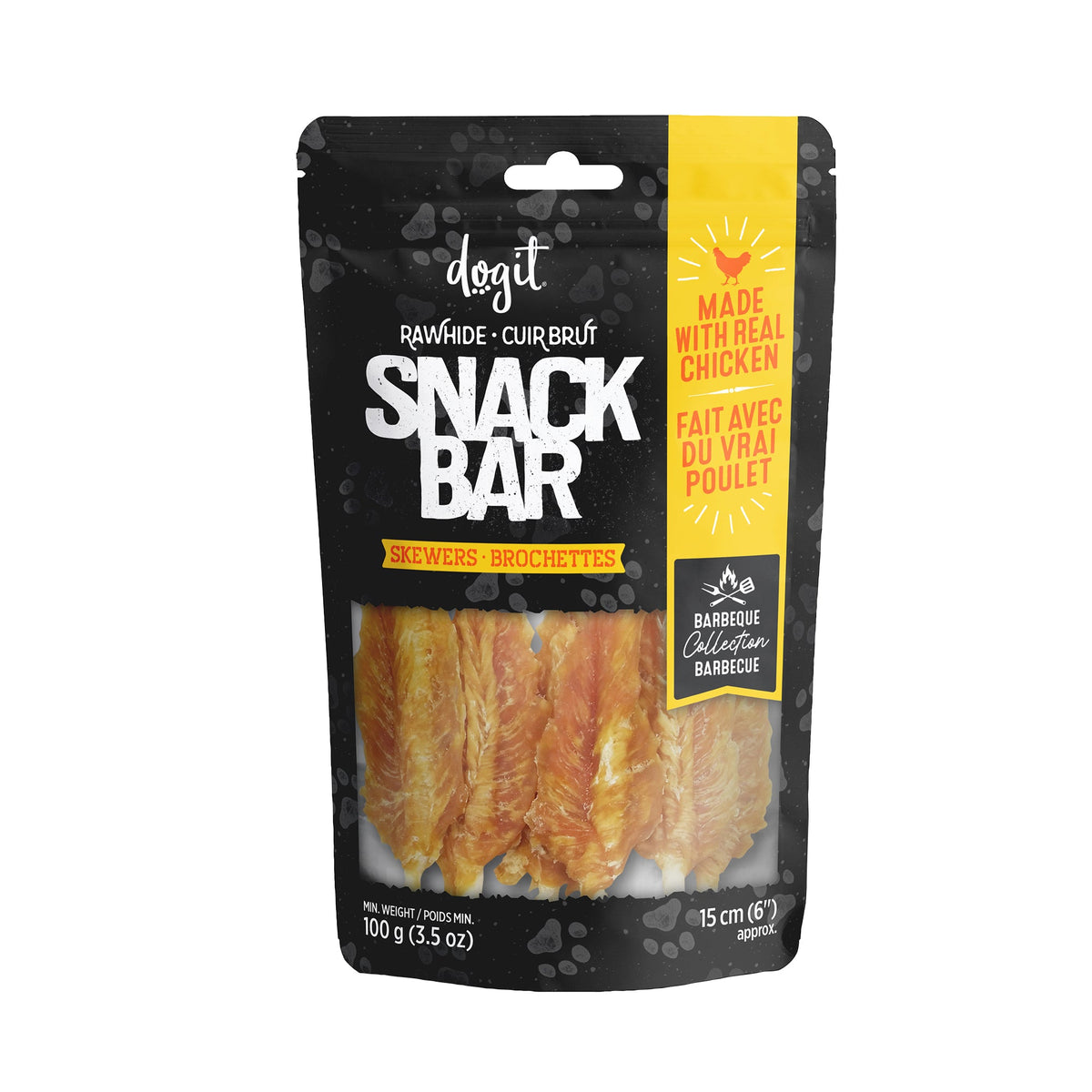Gâteries Snack Bar Dogit, brochettes de poulet et peau de bœuf pour chien