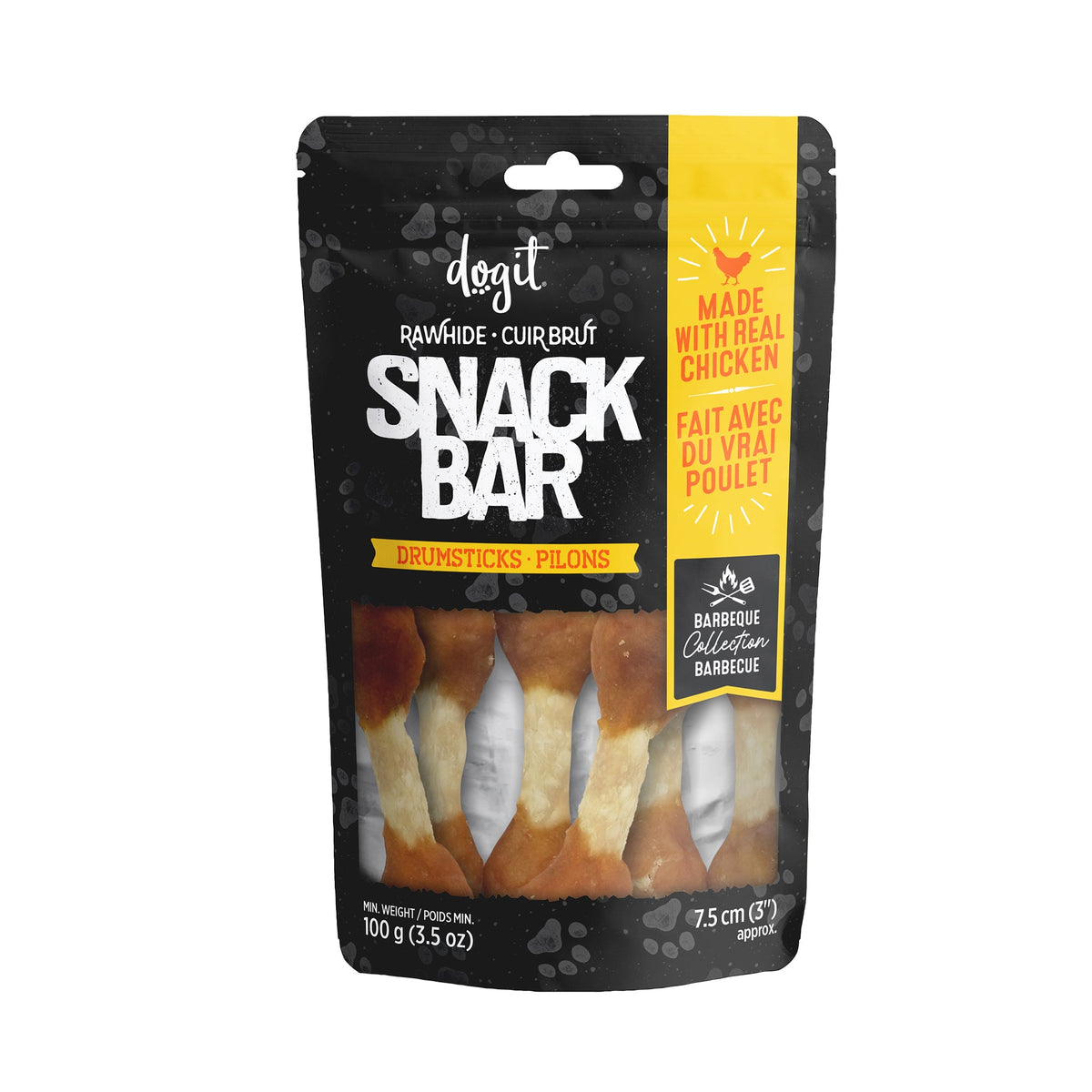 Gâteries Snack Bar Dogit, pilons de poulet et peau de bœuf pour chien