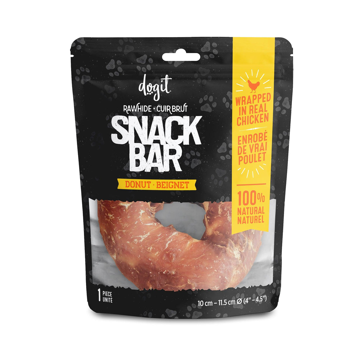 Gâterie Snack Bar Dogit, beignet de cuir brut et poulet pour chien