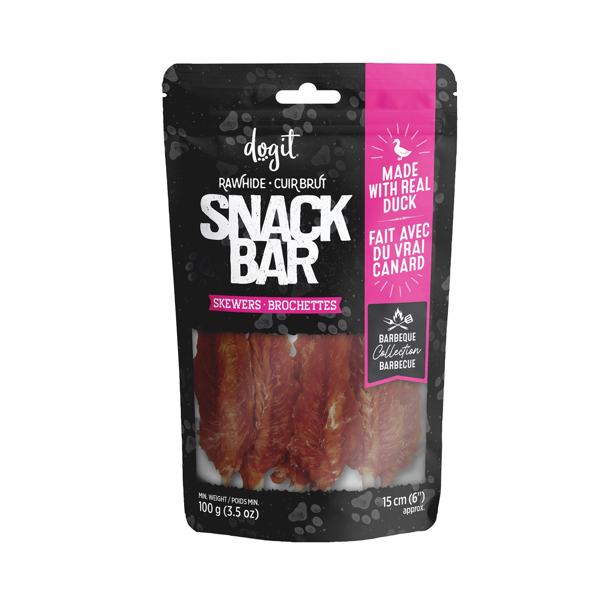 Gâteries Snack Bar Dogit, brochettes de canard et peau de bœuf pour chien