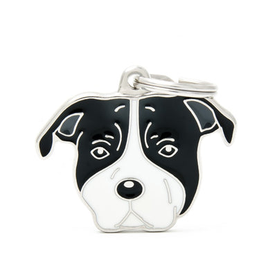 MyFamily Médaille Amstaff noir et blanc pour chien