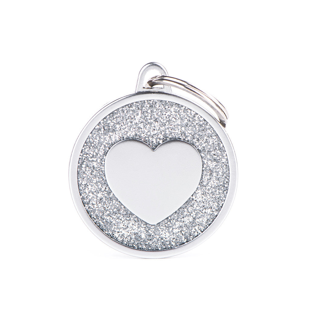 MyFamily Médaille Cercle Coeur Pailleté Satiné - Gris