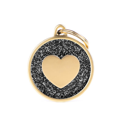 MyFamily Médaille Cercle Coeur Pailleté Or Satiné pour chien et chat