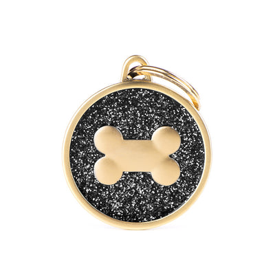 MyFamily Médaille Cercle Os Pailleté Or Satiné pour chien
