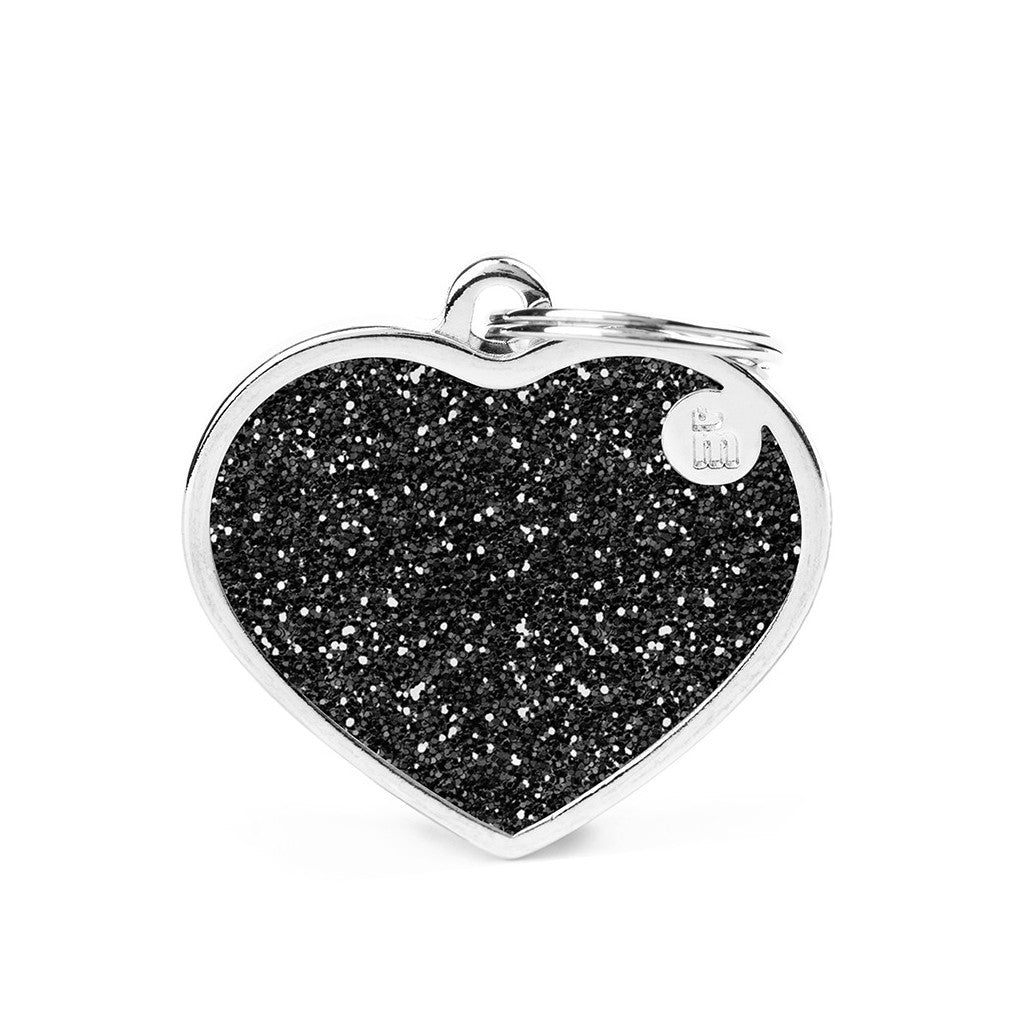 MyFamily Médaille Coeur Pailleté - Grand Noir