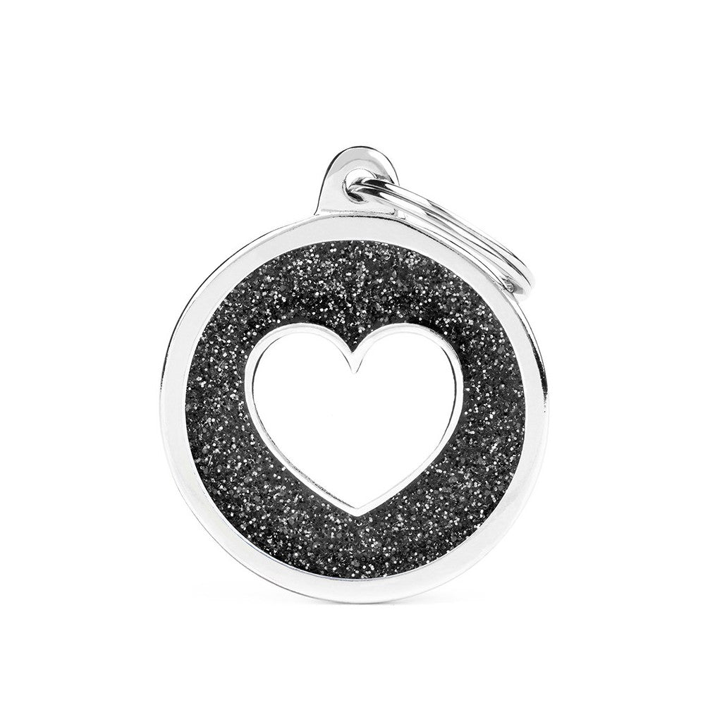 MyFamily Médaille Cercle Coeur Pailleté - Grand Noir