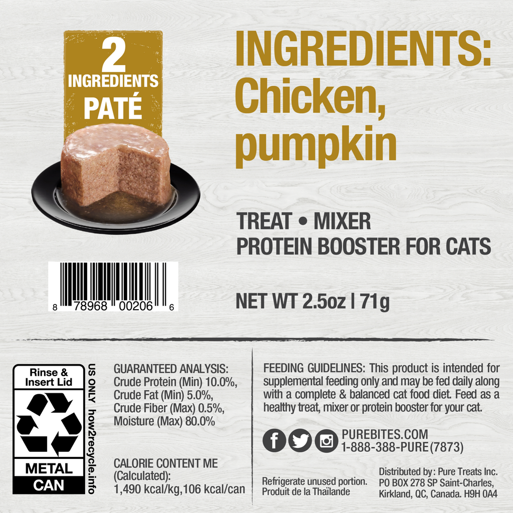 PureBites chat pâté poulet & citrouille